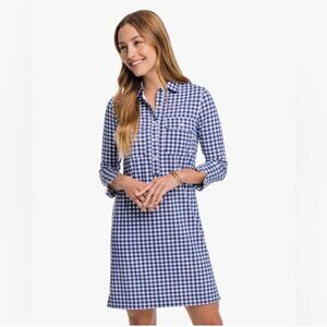 Southern Tide Jessica Blue White Gingham Performance Dress SMALL